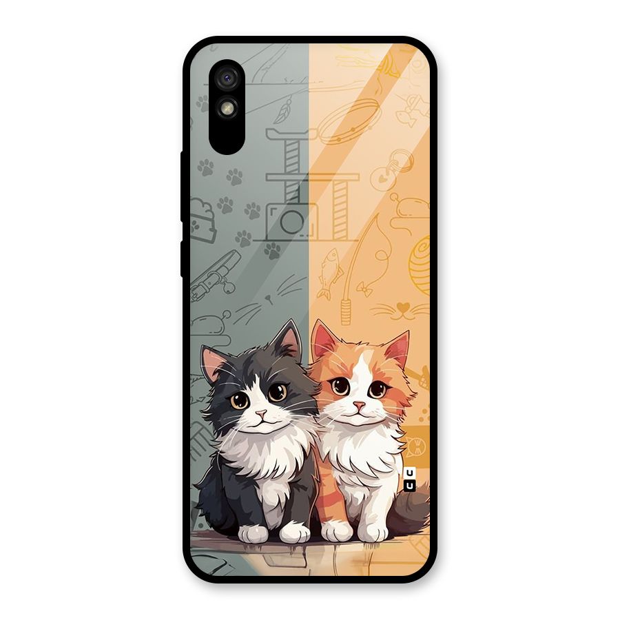 Cute Lovely Cats Glass Back Case for Redmi 9A