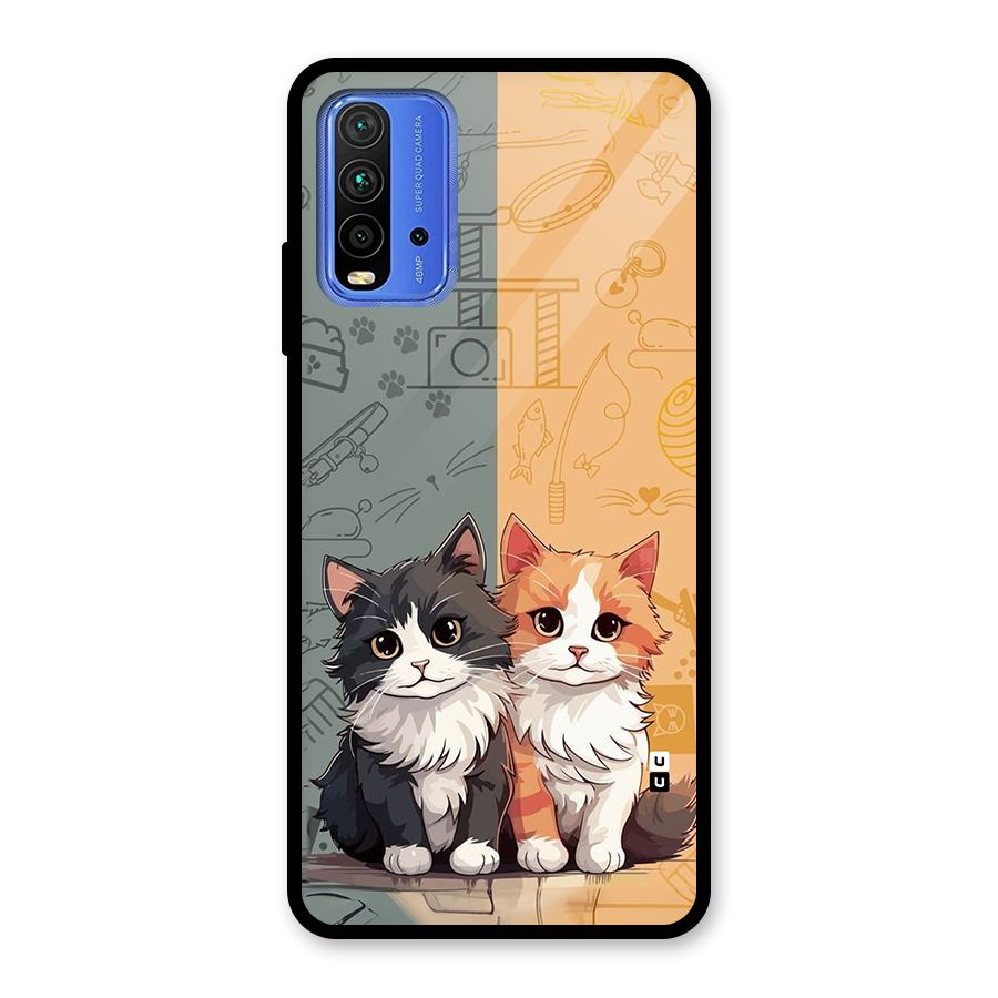 Cute Lovely Cats Glass Back Case for Redmi 9 Power