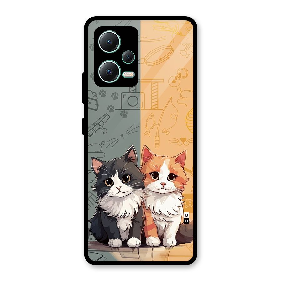 Cute Lovely Cats Glass Back Case for Redmi Note 12 5G