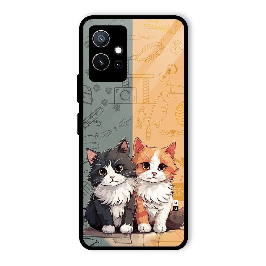 Cute Lovely Cats Glass Back Case for Vivo T1 5G
