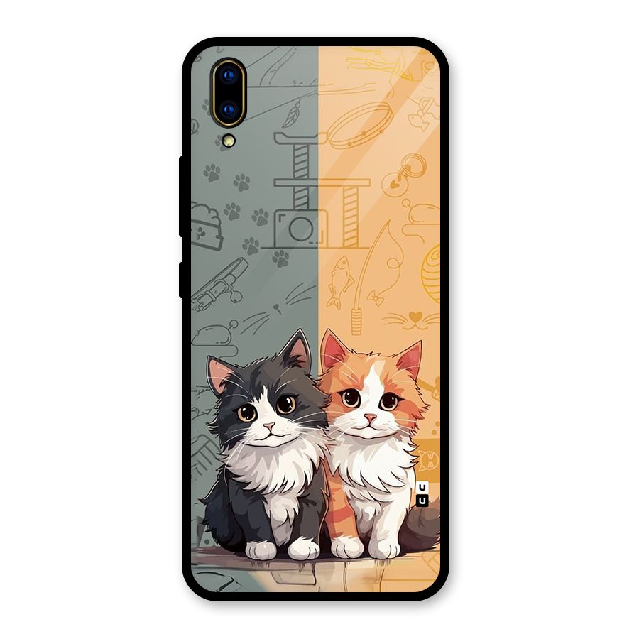 Cute Lovely Cats Glass Back Case for Vivo V11 Pro