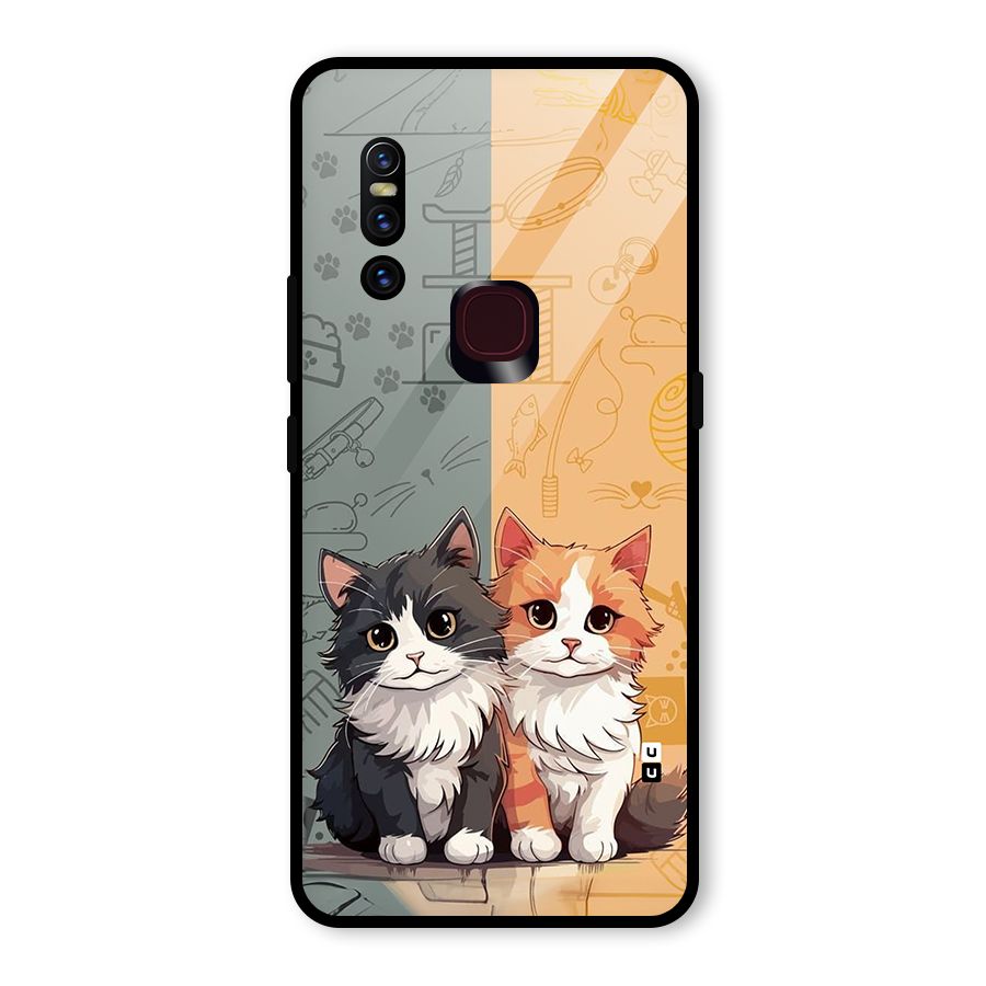 Cute Lovely Cats Glass Back Case for Vivo V15