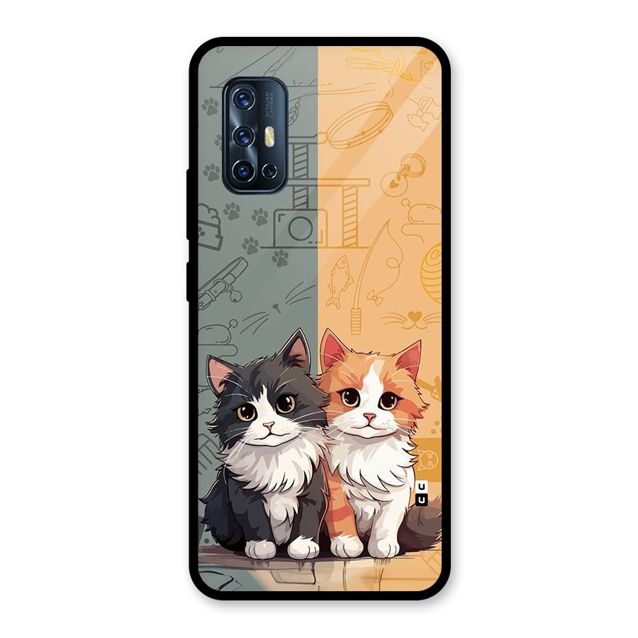 Cute Lovely Cats Glass Back Case for Vivo V17