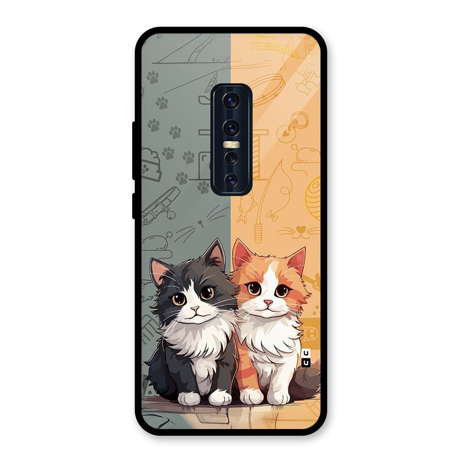 Cute Lovely Cats Glass Back Case for Vivo V17 Pro