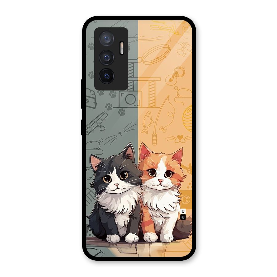 Cute Lovely Cats Glass Back Case for Vivo V23e
