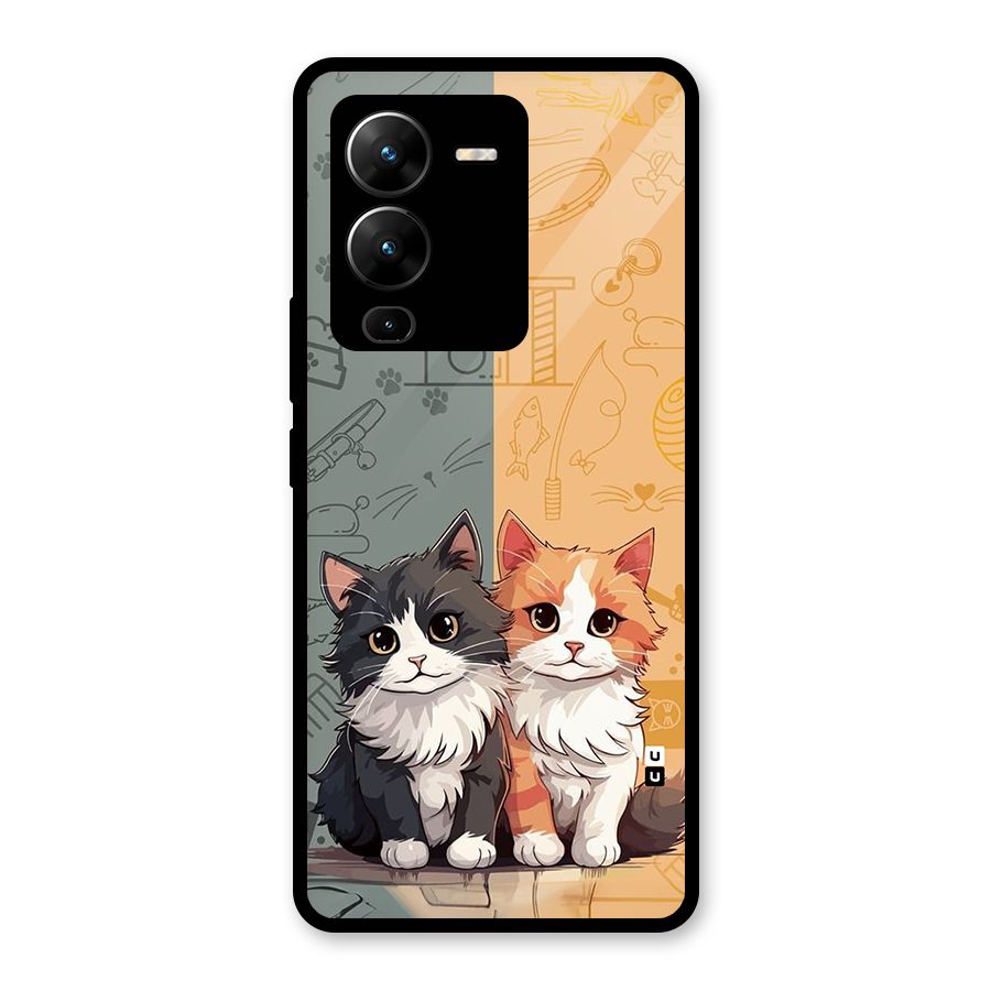 Cute Lovely Cats Glass Back Case for Vivo V25 Pro