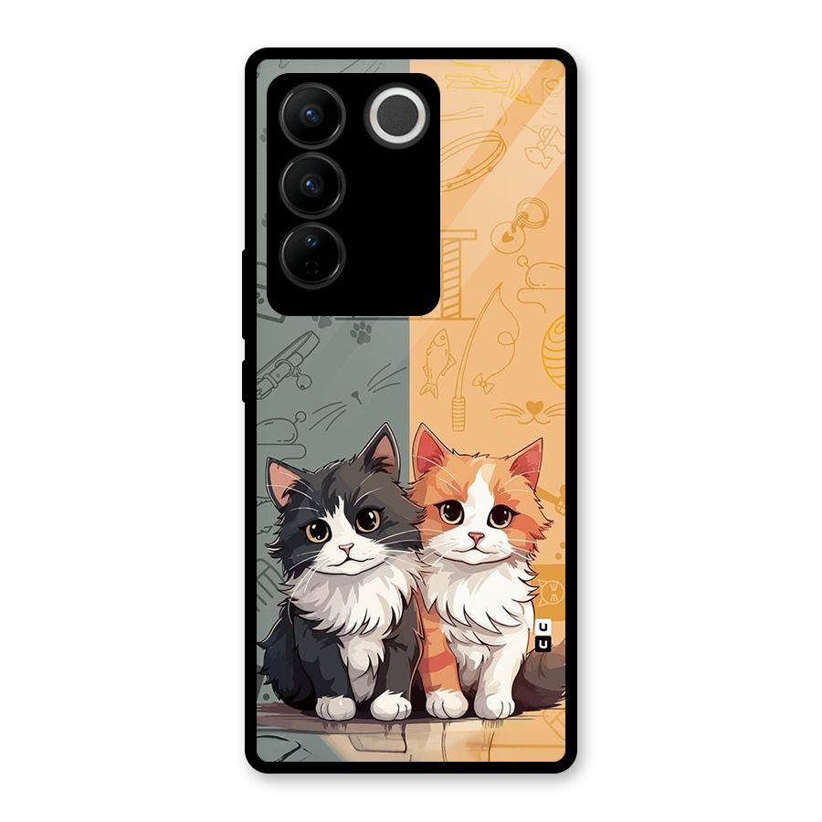 Cute Lovely Cats Glass Back Case for Vivo V27