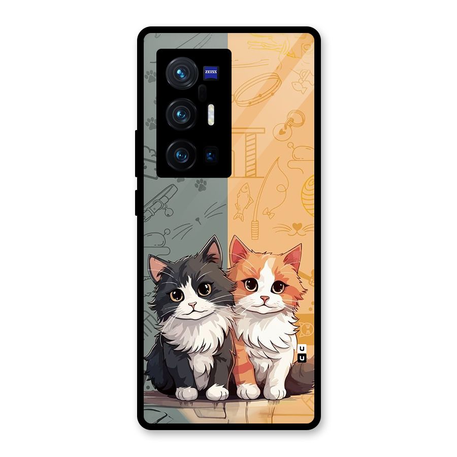 Cute Lovely Cats Glass Back Case for Vivo X70 Pro Plus