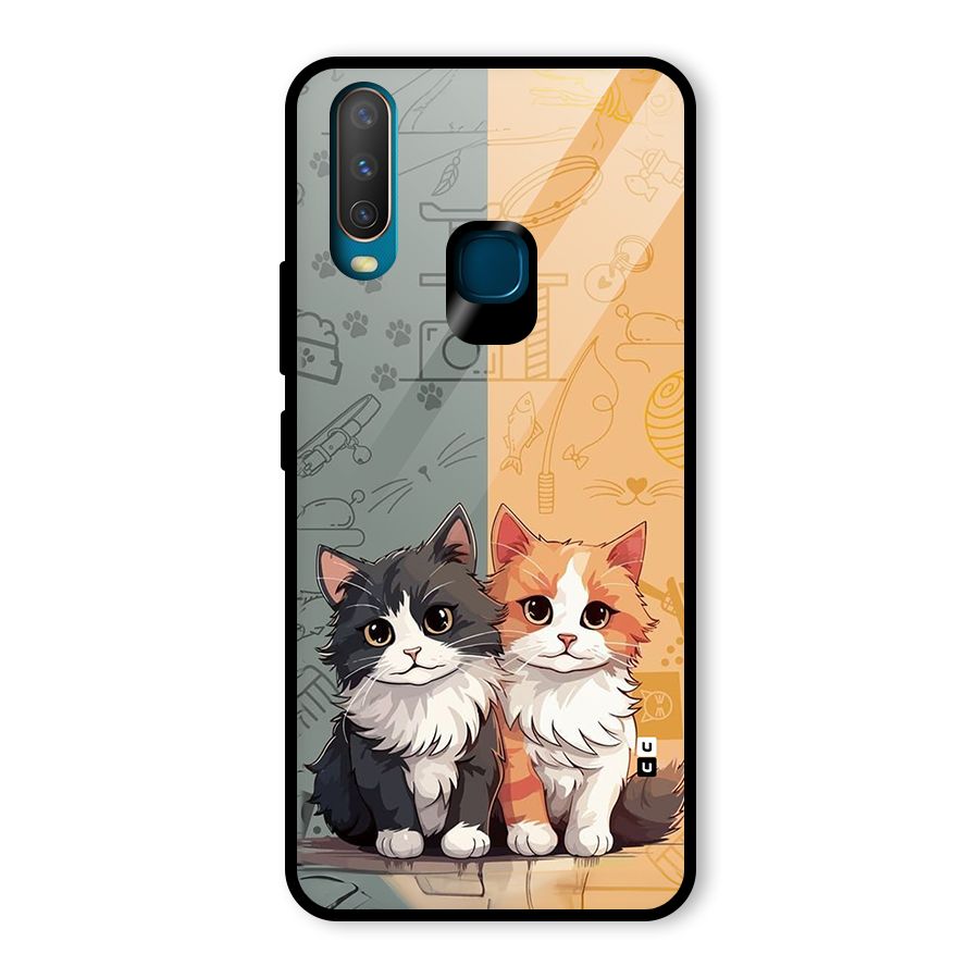 Cute Lovely Cats Glass Back Case for Vivo Y17