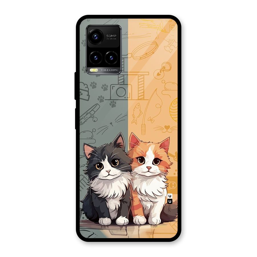 Cute Lovely Cats Glass Back Case for Vivo Y21G
