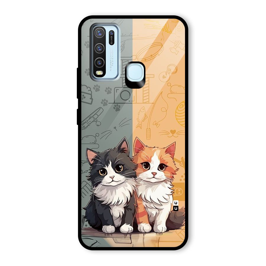 Cute Lovely Cats Glass Back Case for Vivo Y30