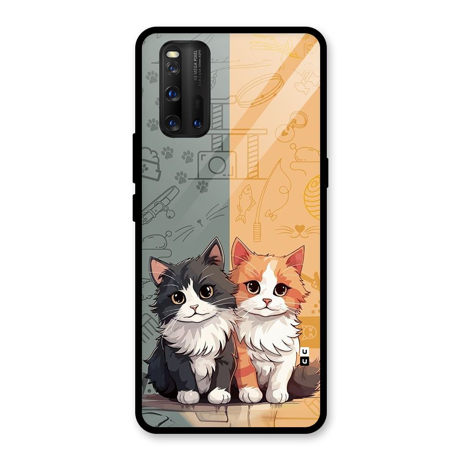 Cute Lovely Cats Glass Back Case for Vivo iQOO 3