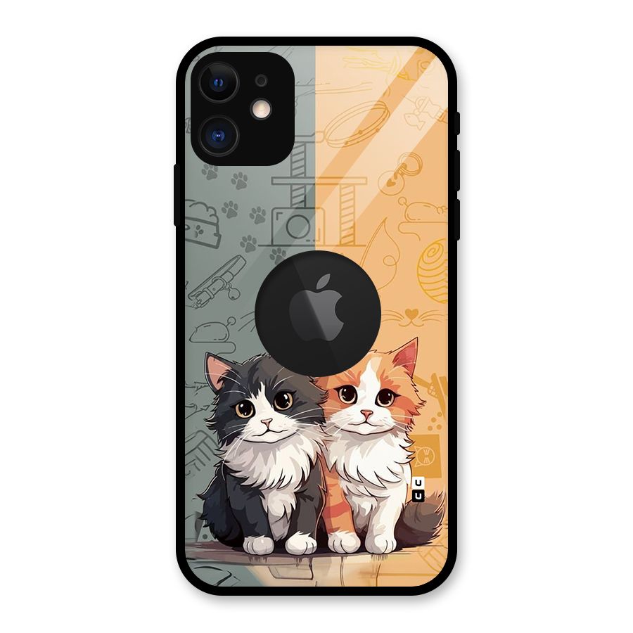 Cute Lovely Cats Glass Back Case for iPhone 11 Logo Cut