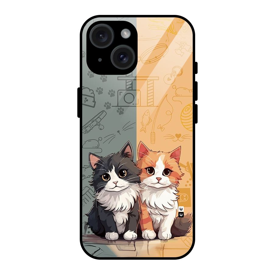 Cute Lovely Cats Glass Back Case for iPhone 15