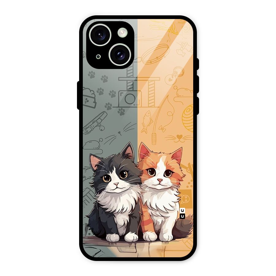 Cute Lovely Cats Glass Back Case for iPhone 15 Plus