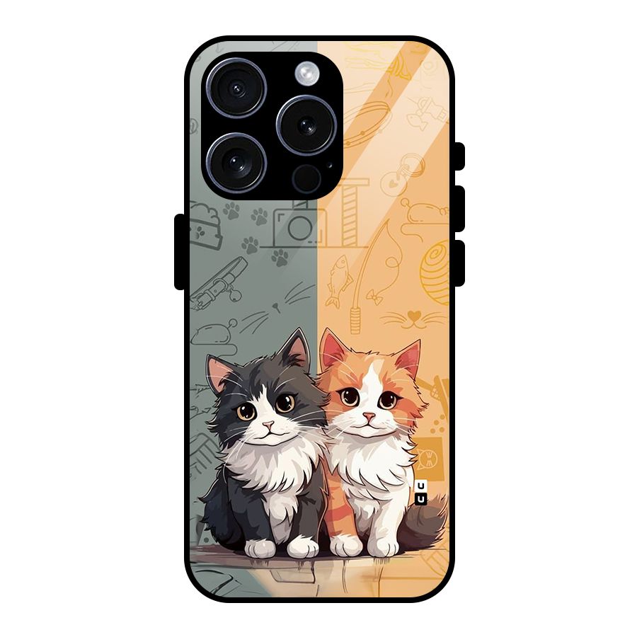 Cute Lovely Cats Glass Back Case for iPhone 15 Pro