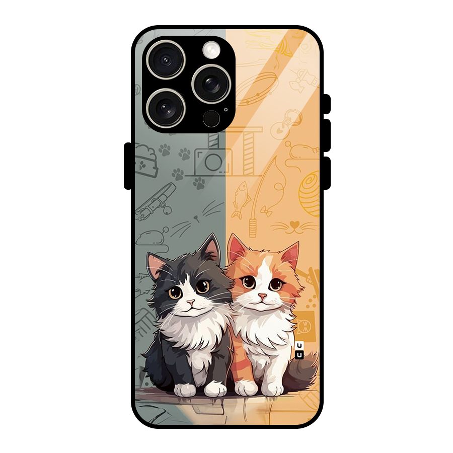 Cute Lovely Cats Glass Back Case for iPhone 15 Pro Max