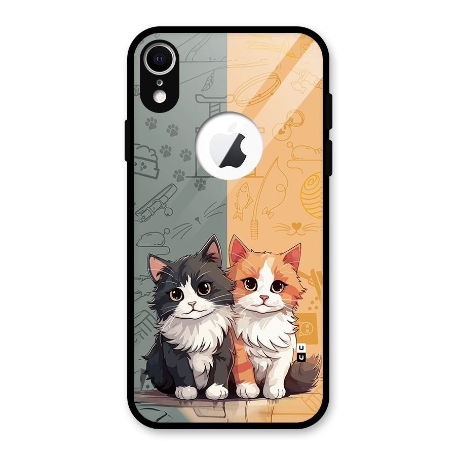 Cute Lovely Cats Glass Back Case for iPhone XR Logo Cut