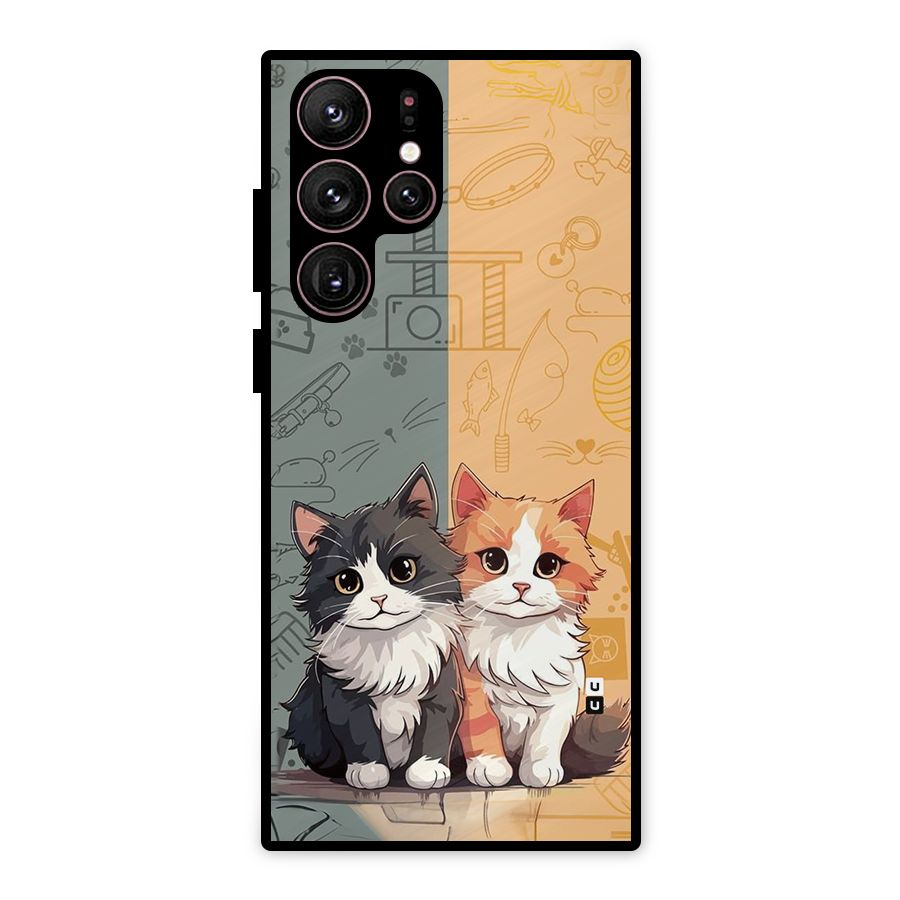 Cute Lovely Cats Metal Back Case for Galaxy S22 Ultra 5G