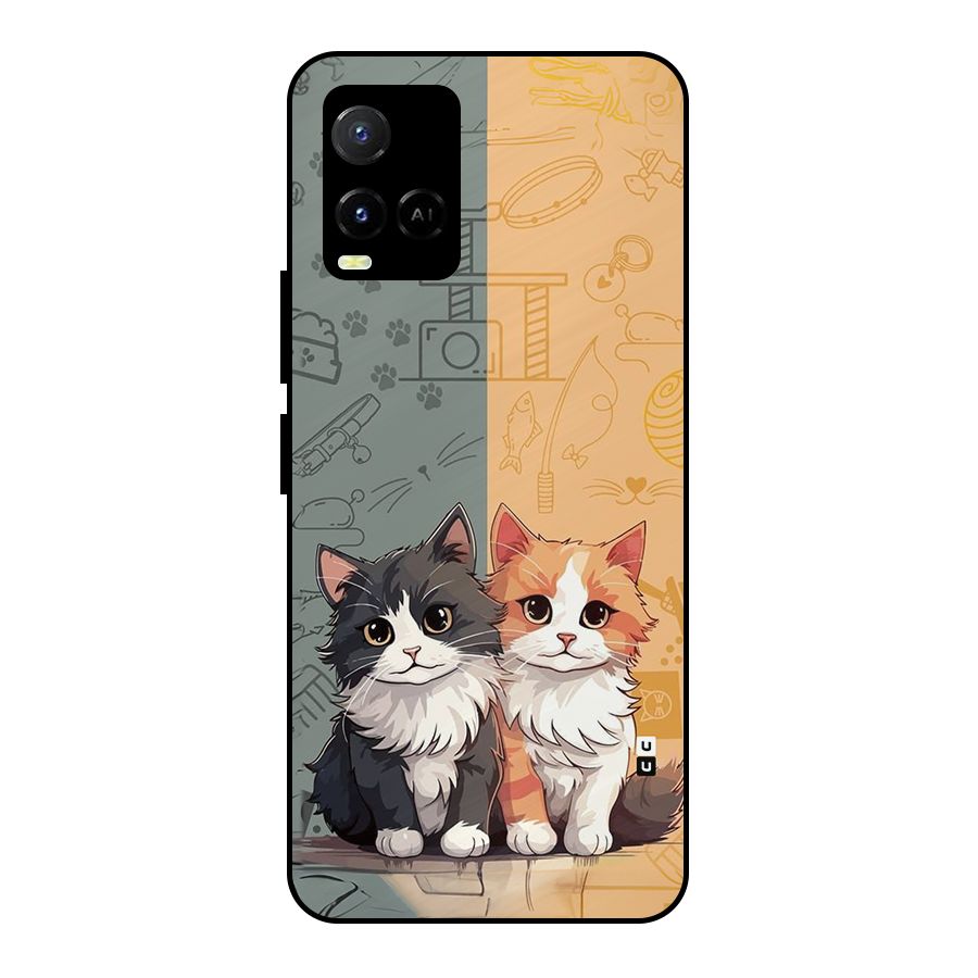 Cute Lovely Cats Metal Back Case for Vivo Y21 2021
