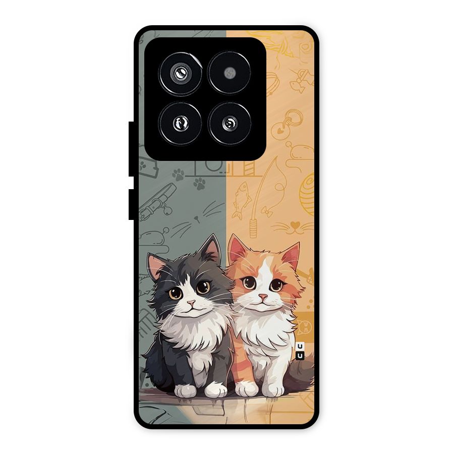 Cute Lovely Cats Metal Back Case for Xiaomi 14 Pro