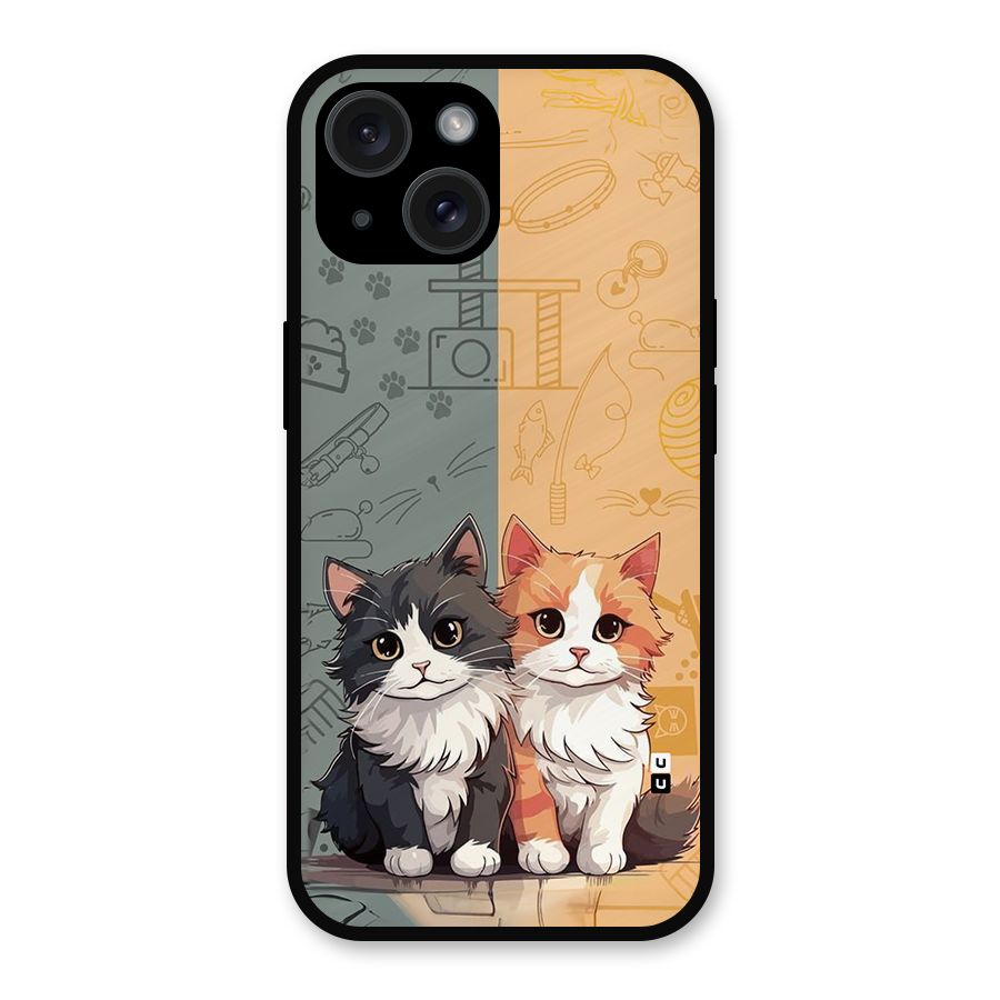 Cute Lovely Cats Metal Back Case for iPhone 15