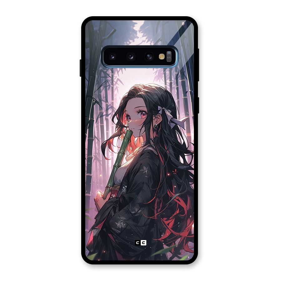 Cute Nezuko Glass Back Case for Galaxy S10