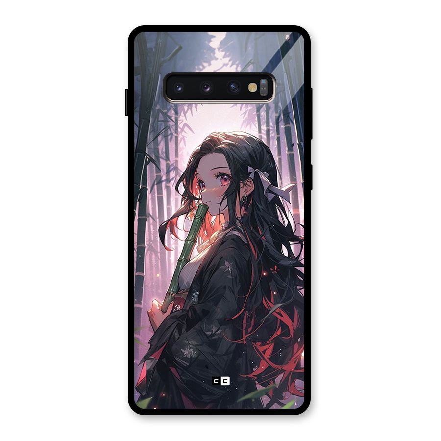 Cute Nezuko Glass Back Case for Galaxy S10 Plus