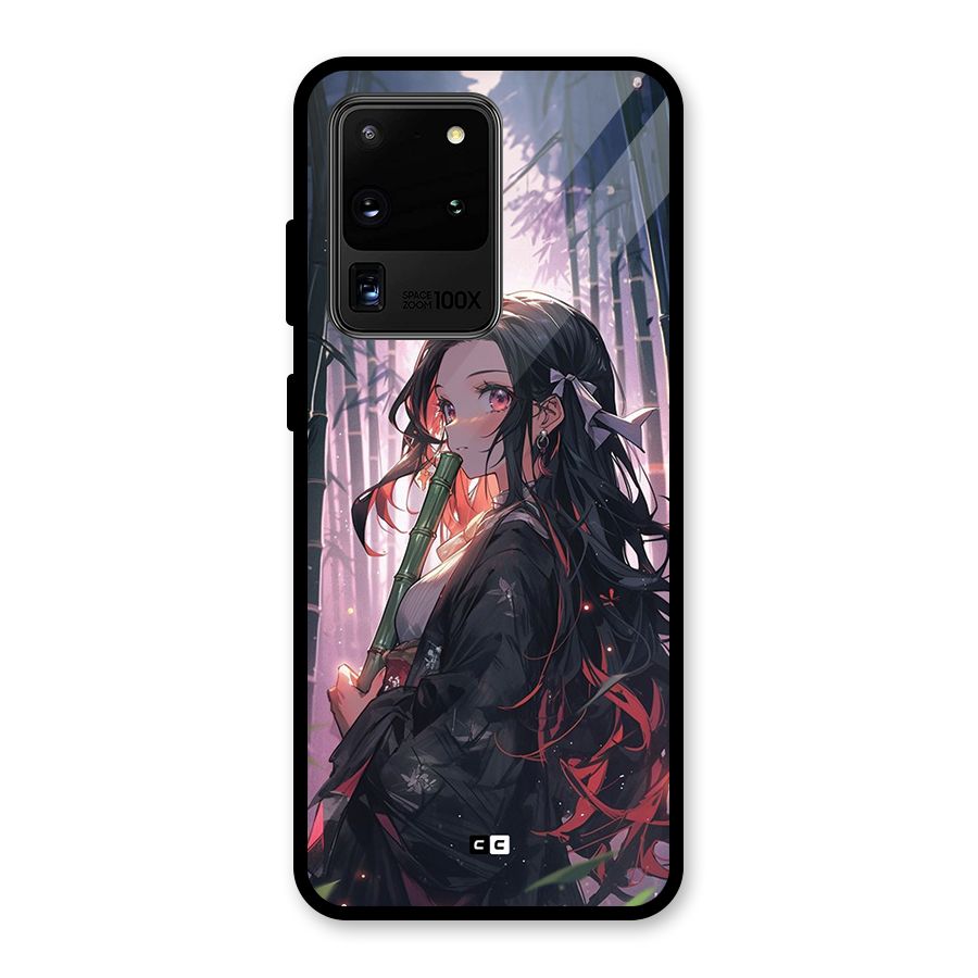 Cute Nezuko Glass Back Case for Galaxy S20 Ultra