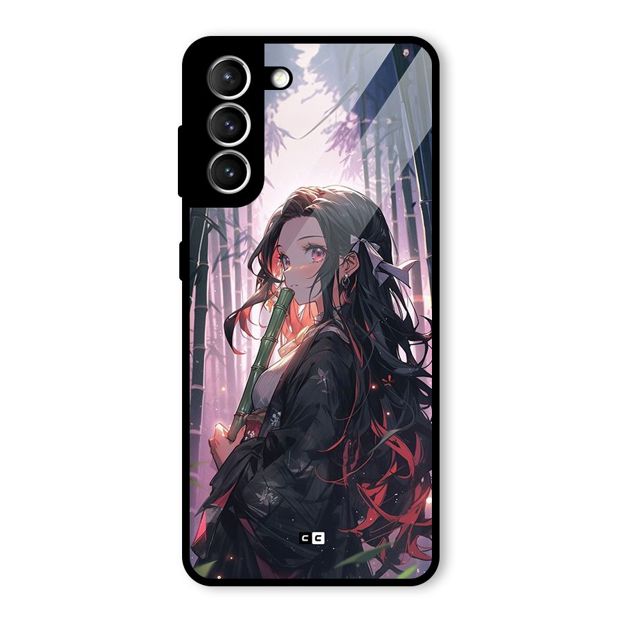 Cute Nezuko Glass Back Case for Galaxy S21 5G
