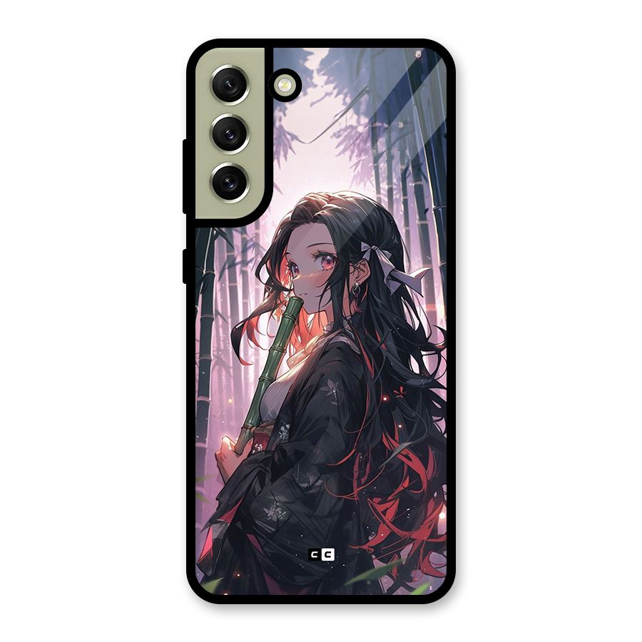 Cute Nezuko Glass Back Case for Galaxy S21 FE 5G