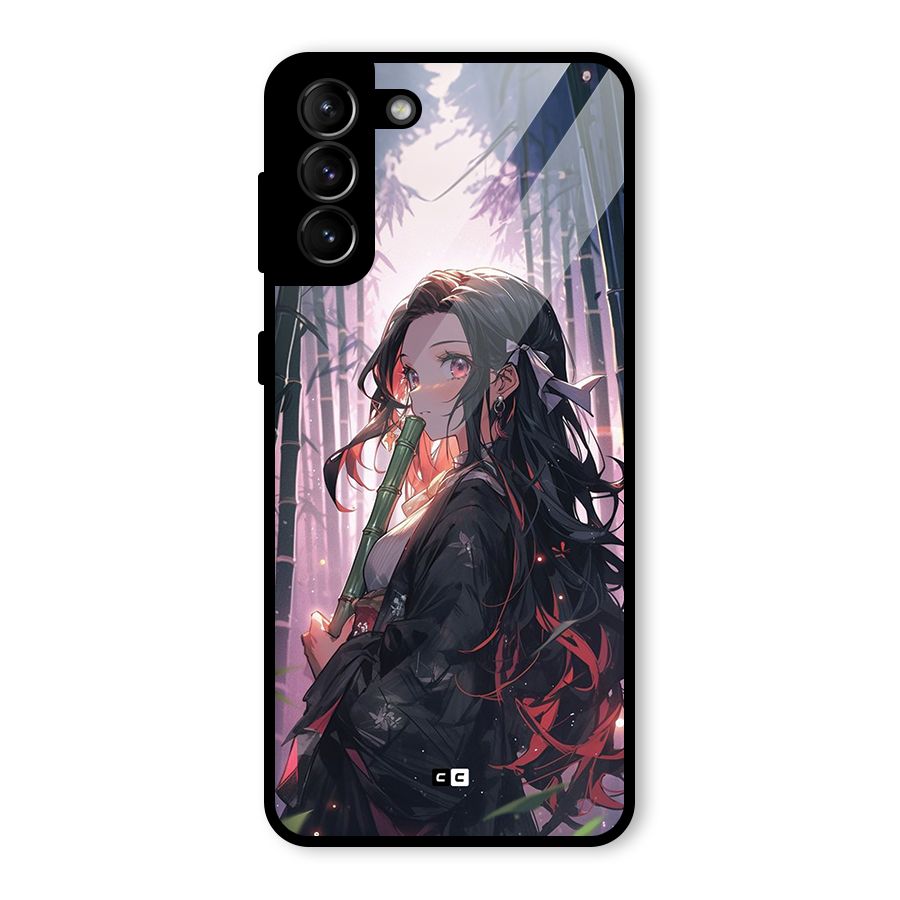 Cute Nezuko Glass Back Case for Galaxy S21 Plus