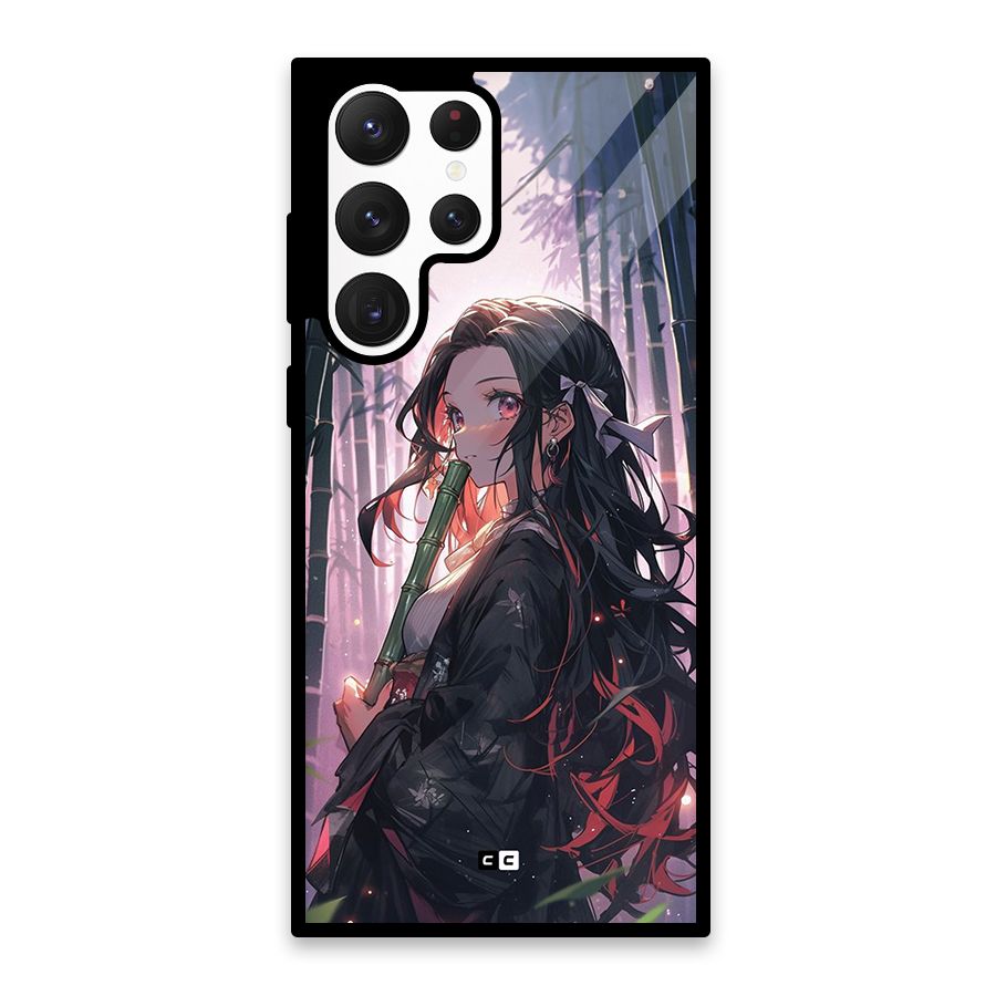Cute Nezuko Glass Back Case for Galaxy S22 Ultra 5G