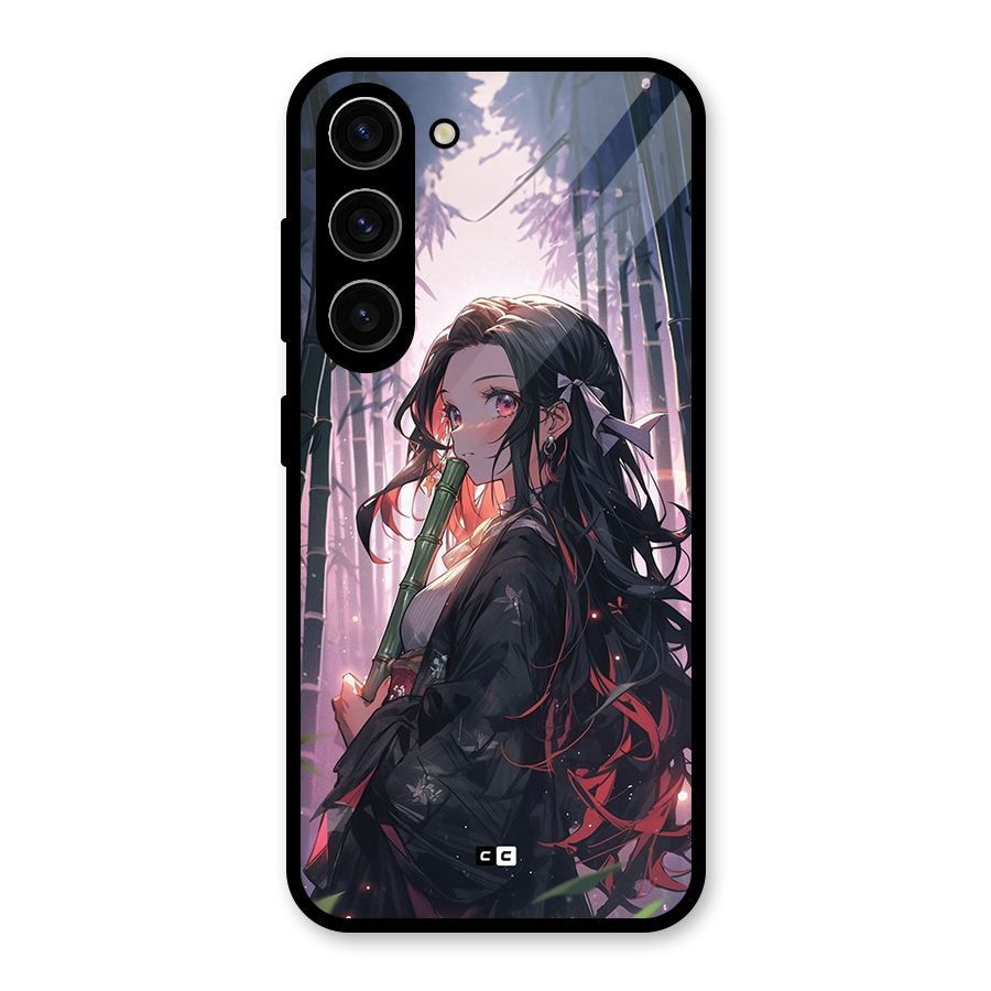 Cute Nezuko Glass Back Case for Galaxy S23