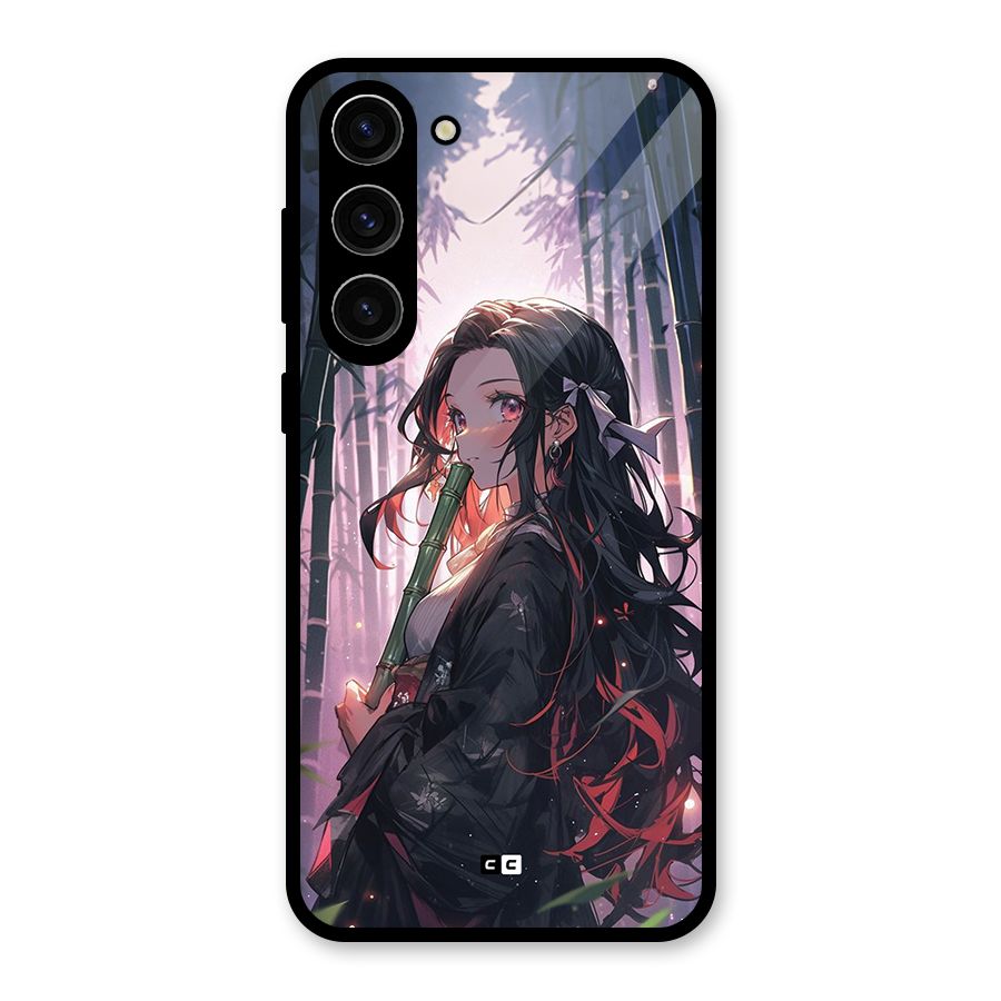 Cute Nezuko Glass Back Case for Galaxy S23 Plus