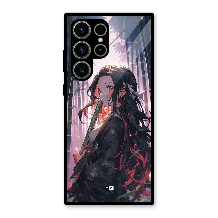 Cute Nezuko Glass Back Case for Galaxy S23 Ultra
