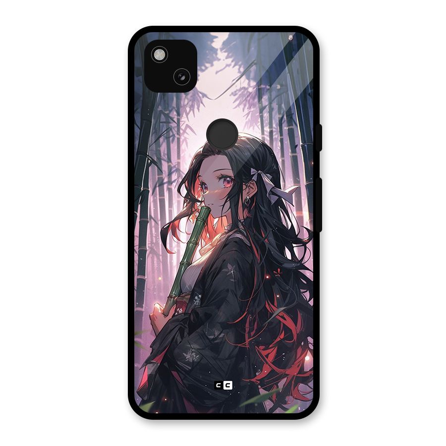 Cute Nezuko Glass Back Case for Google Pixel 4a
