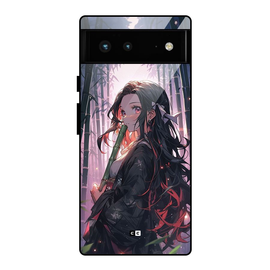 Cute Nezuko Glass Back Case for Google Pixel 6
