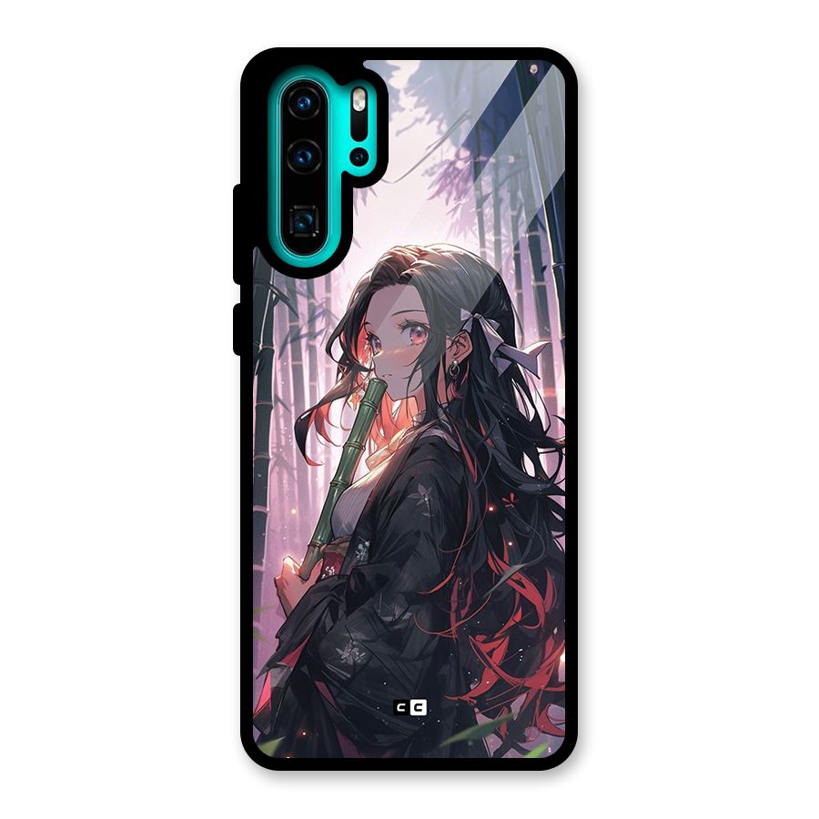 Cute Nezuko Glass Back Case for Huawei P30 Pro