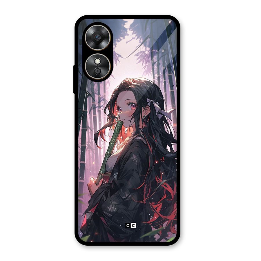 Cute Nezuko Glass Back Case for Oppo A17