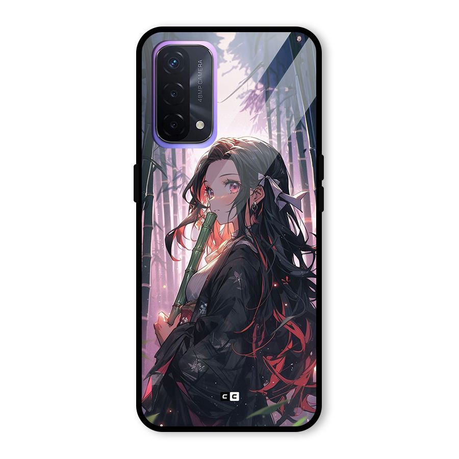 Cute Nezuko Glass Back Case for Oppo A74 5G