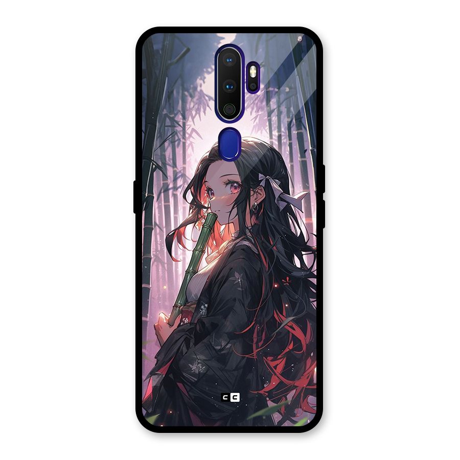 Cute Nezuko Glass Back Case for Oppo A9 (2020)