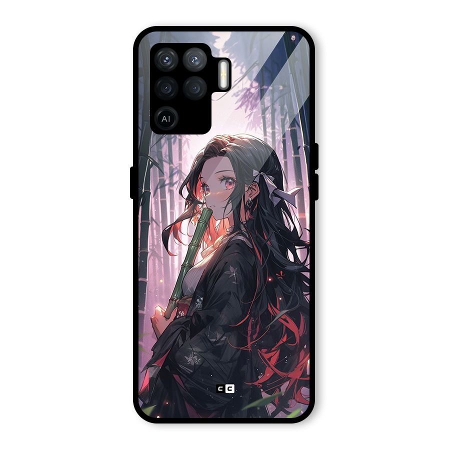 Cute Nezuko Glass Back Case for Oppo F19 Pro