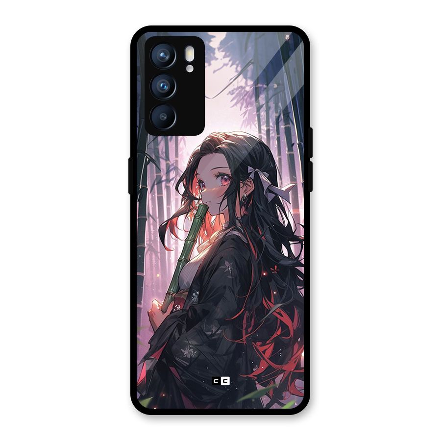 Cute Nezuko Glass Back Case for Oppo Reno6 5G