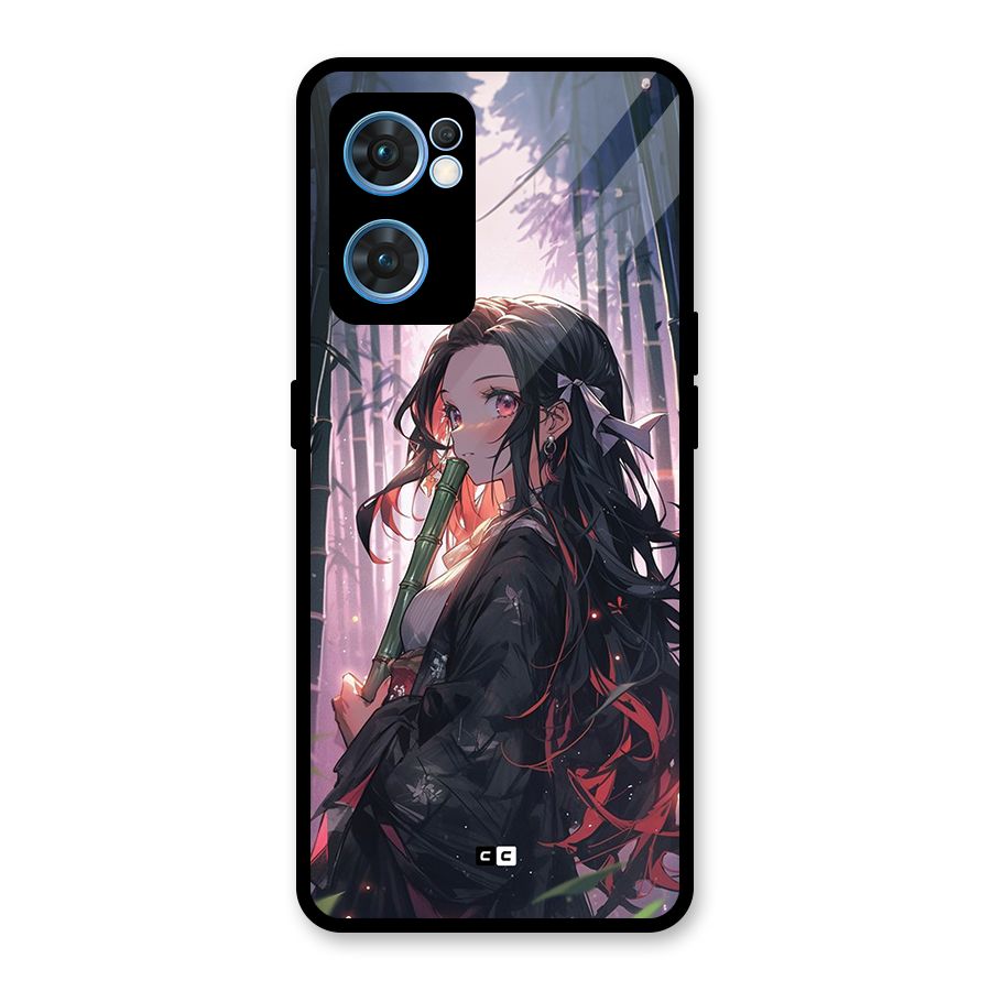 Cute Nezuko Glass Back Case for Oppo Reno7 5G