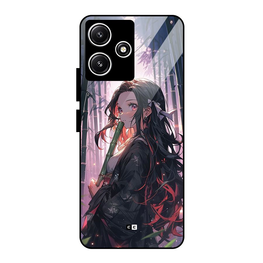 Cute Nezuko Glass Back Case for Poco M6 Pro