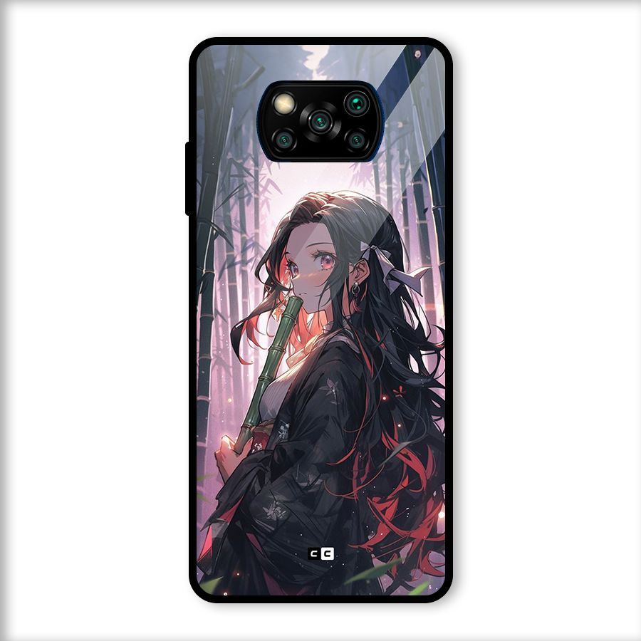 Cute Nezuko Glass Back Case for Poco X3