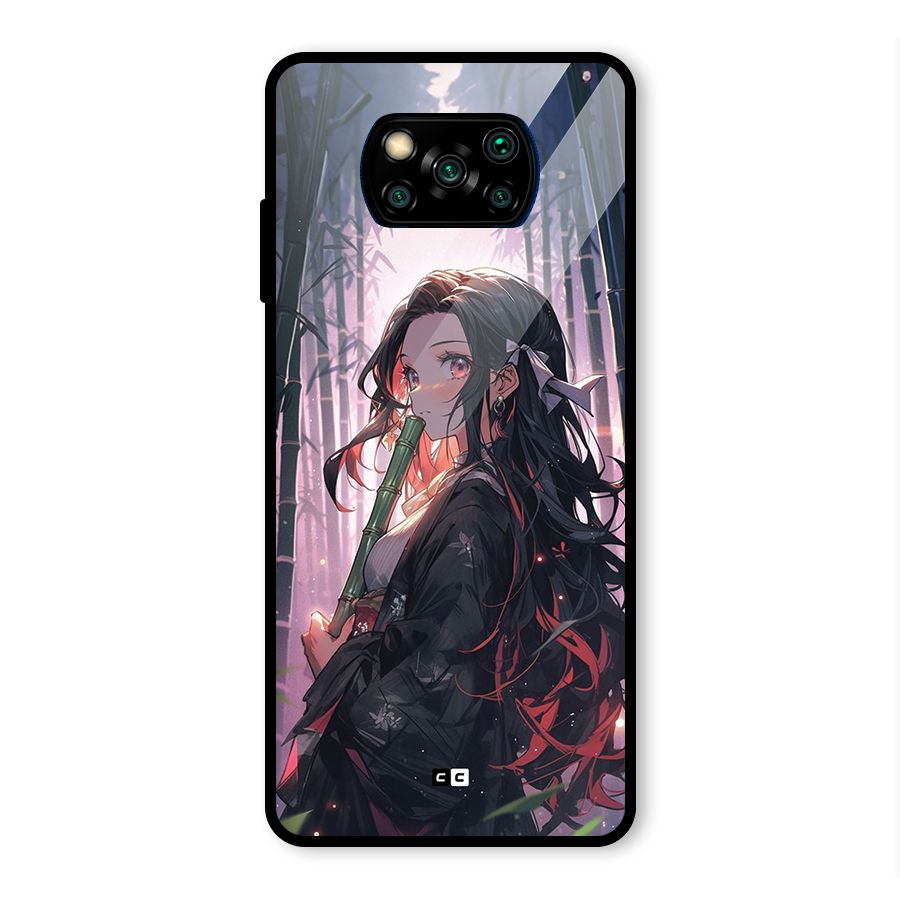 Cute Nezuko Glass Back Case for Poco X3 Pro