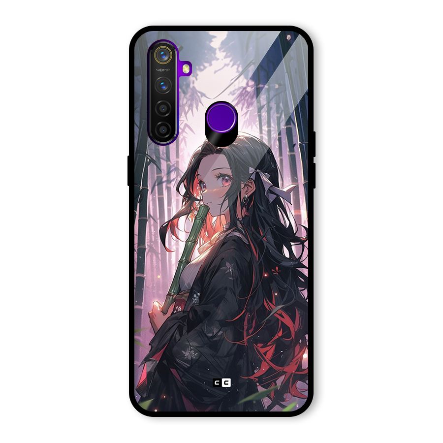 Cute Nezuko Glass Back Case for Realme 5 Pro