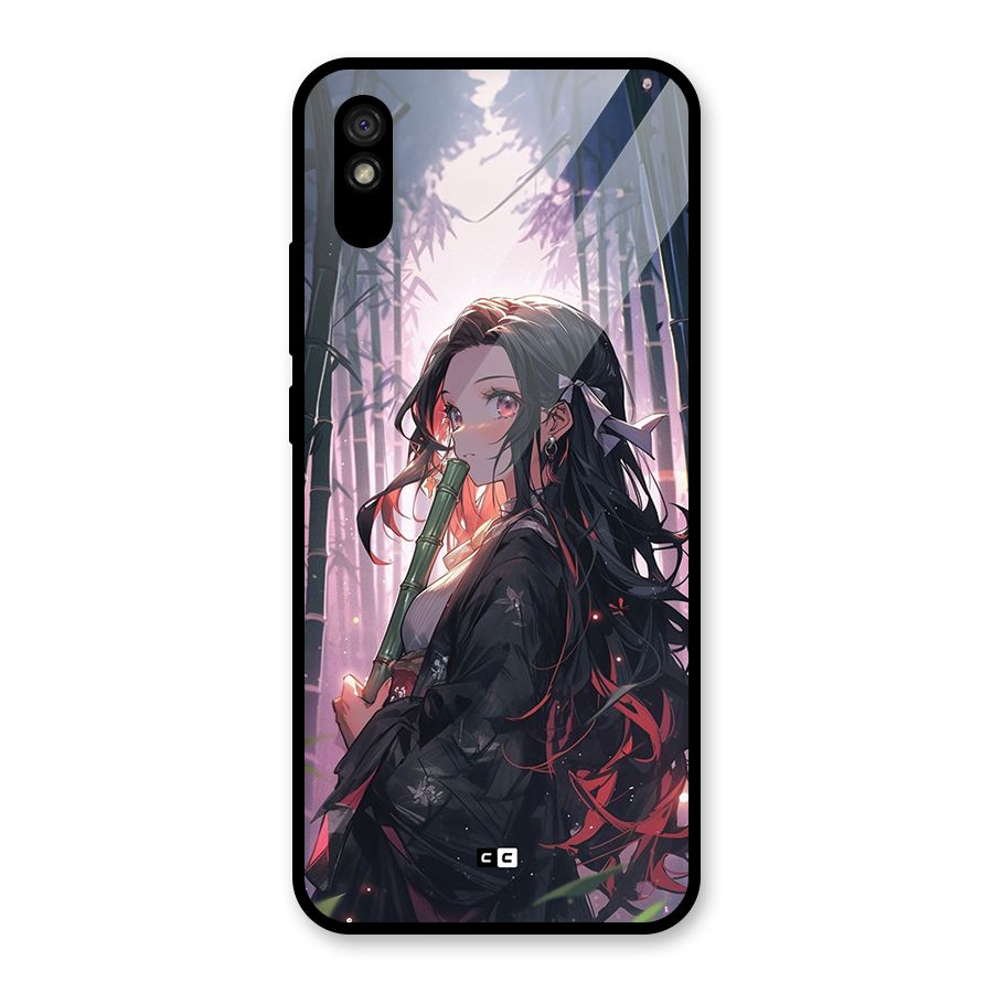 Cute Nezuko Glass Back Case for Redmi 9A